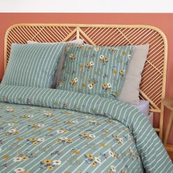 Parure de lit 240x220 cm FLORINETTE microfibre à rayures motif florale><noscript><img width=
