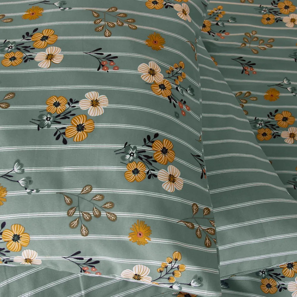 Parure de lit 260x240 cm FLORINETTE microfibre à rayures motif florale>Linnea Outlet