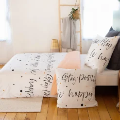 Parure de lit 240x220 cm microfibre POSITIVE blanc 3 pièces><noscript><img width=