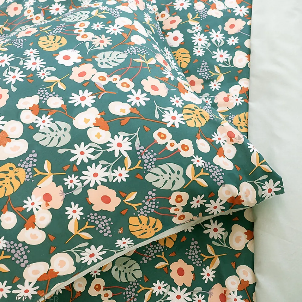 Parure de lit 260x240 cm microfibre CUEILLETTE vert 3 pièces>Linnea New