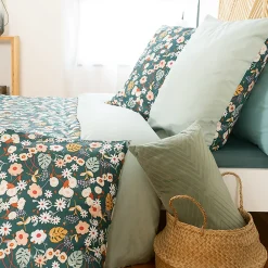 Parure de lit 260x240 cm microfibre CUEILLETTE vert 3 pièces><noscript><img width=