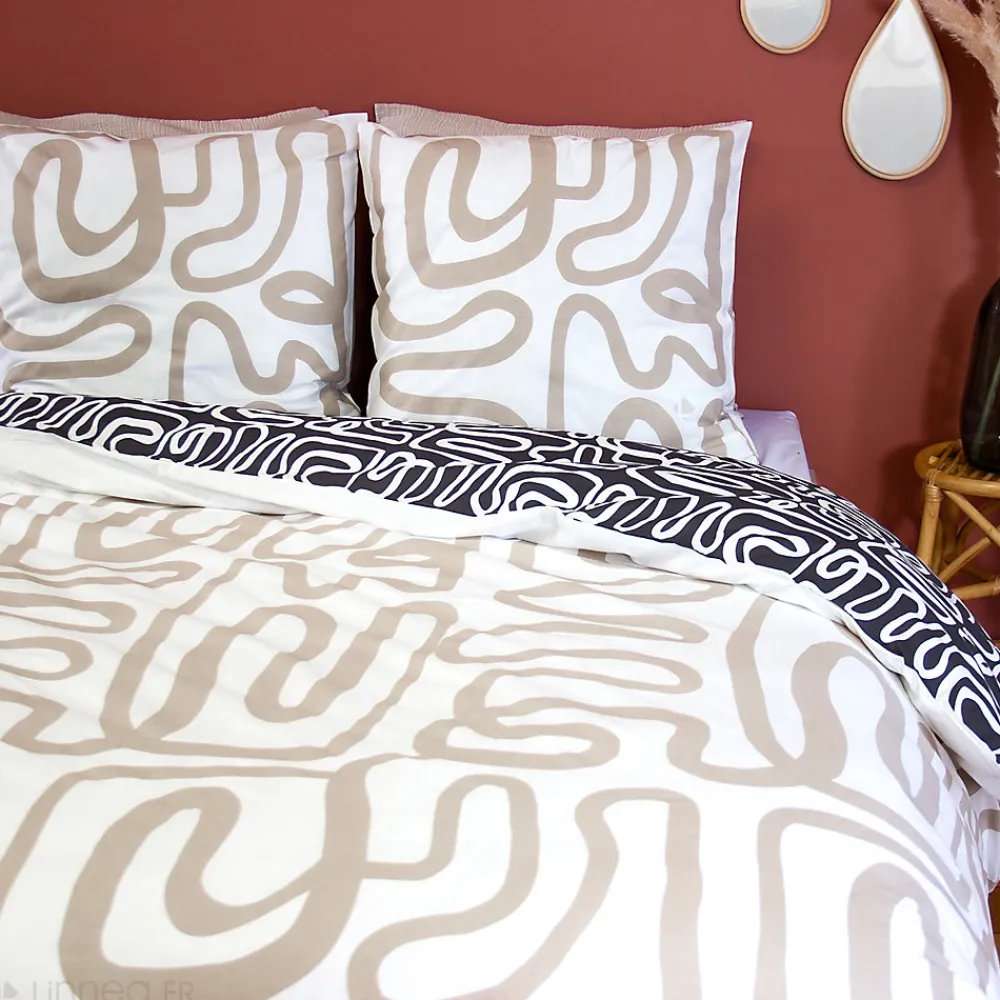 Parure de lit 240x220 cm pur coton collection SIDNIE blanc motif abstrait 3 pièces>Linnea Hot