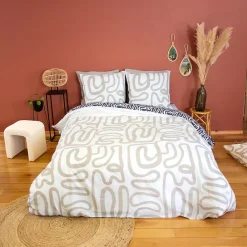 Linnea Parure de lit 260x240 cm pur coton collection SIDNIE blanc motif abstrait 3 pièces* Parure De Lit