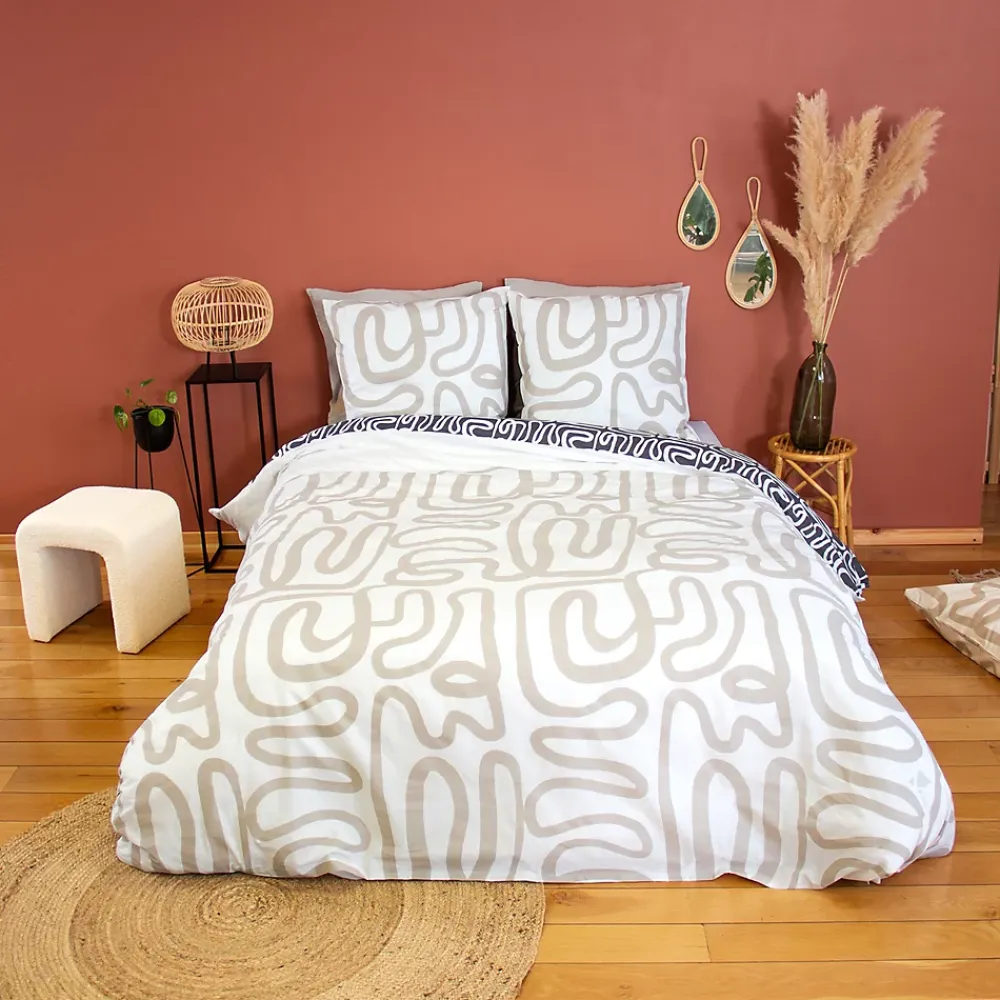 Linnea Parure de lit 260x240 cm pur coton collection SIDNIE blanc motif abstrait 3 pièces* Parure De Lit