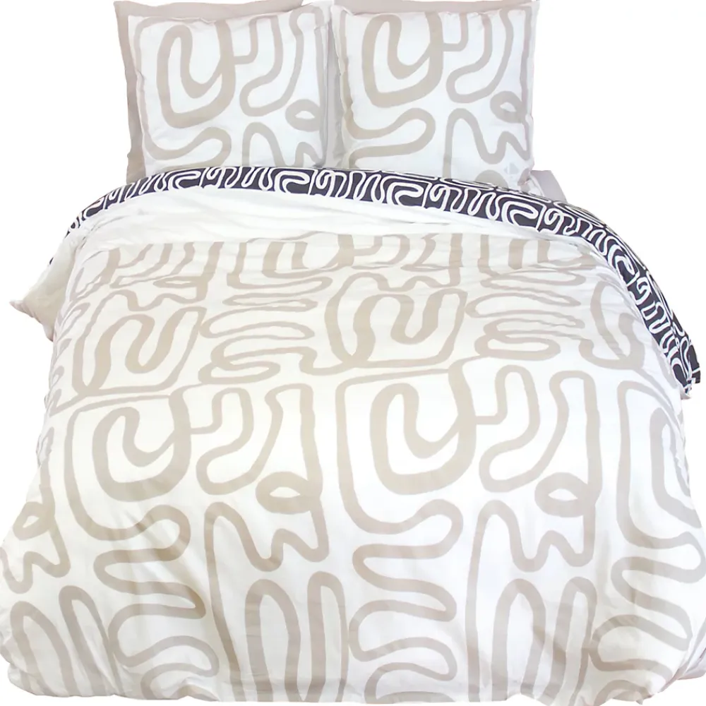 Linnea Parure de lit 260x240 cm pur coton collection SIDNIE blanc motif abstrait 3 pièces* Parure De Lit