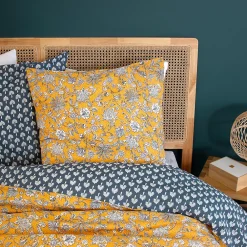 Linnea Parure de lit 240x220 cm pur coton ASCHWINI motif floral jaune 3 pièces* Parure De Lit