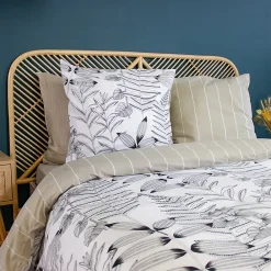 Linnea Parure de lit 260x240 cm pur coton ALIX motif végétation blanc et noir 3 pièces* Parure De Lit