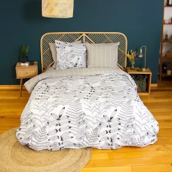 Linnea Parure de lit 260x240 cm pur coton ALIX motif végétation blanc et noir 3 pièces* Parure De Lit