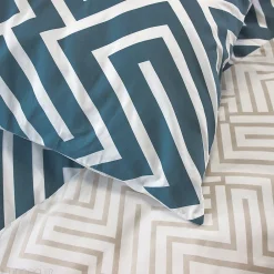Parure de lit 240x220 cm pur coton PHOSY motif géométrique bleu 3 pièces><noscript><img width=