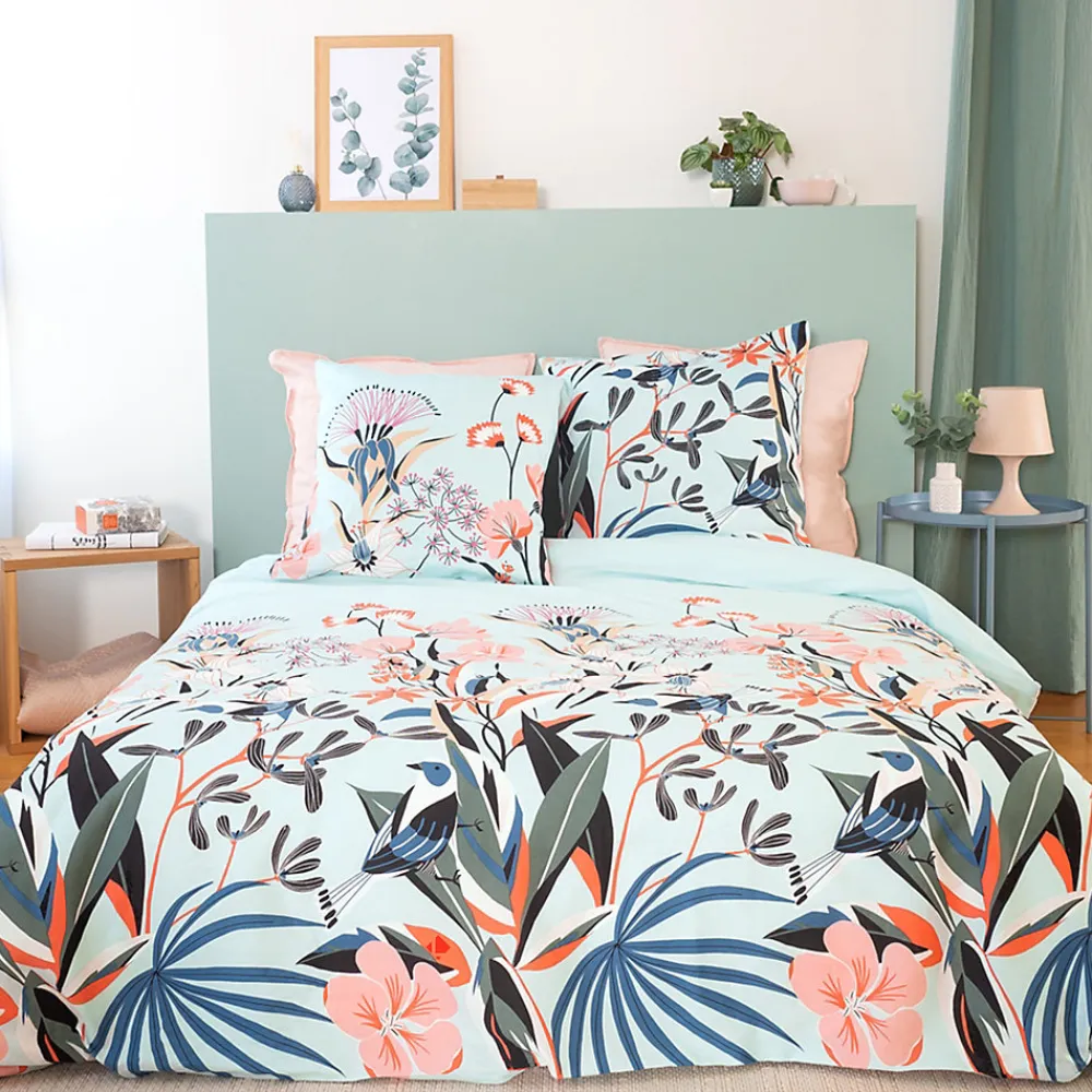 Parure de lit 260x240 cm Satin de coton PAYA Bleu 3 pièces>Linnea Clearance