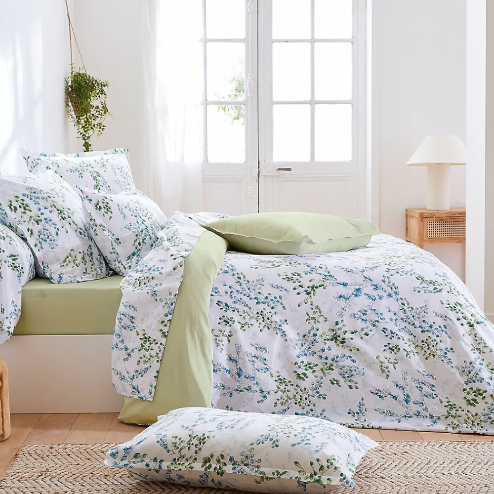 Parure de lit 300x240 cm satin de coton ANGÈLE vert tilleul 3 pièces>Linnea Outlet
