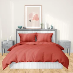 Parure de lit 260x240 cm satin de coton SAPRI rouge sienne 3 pièces>Linnea Hot