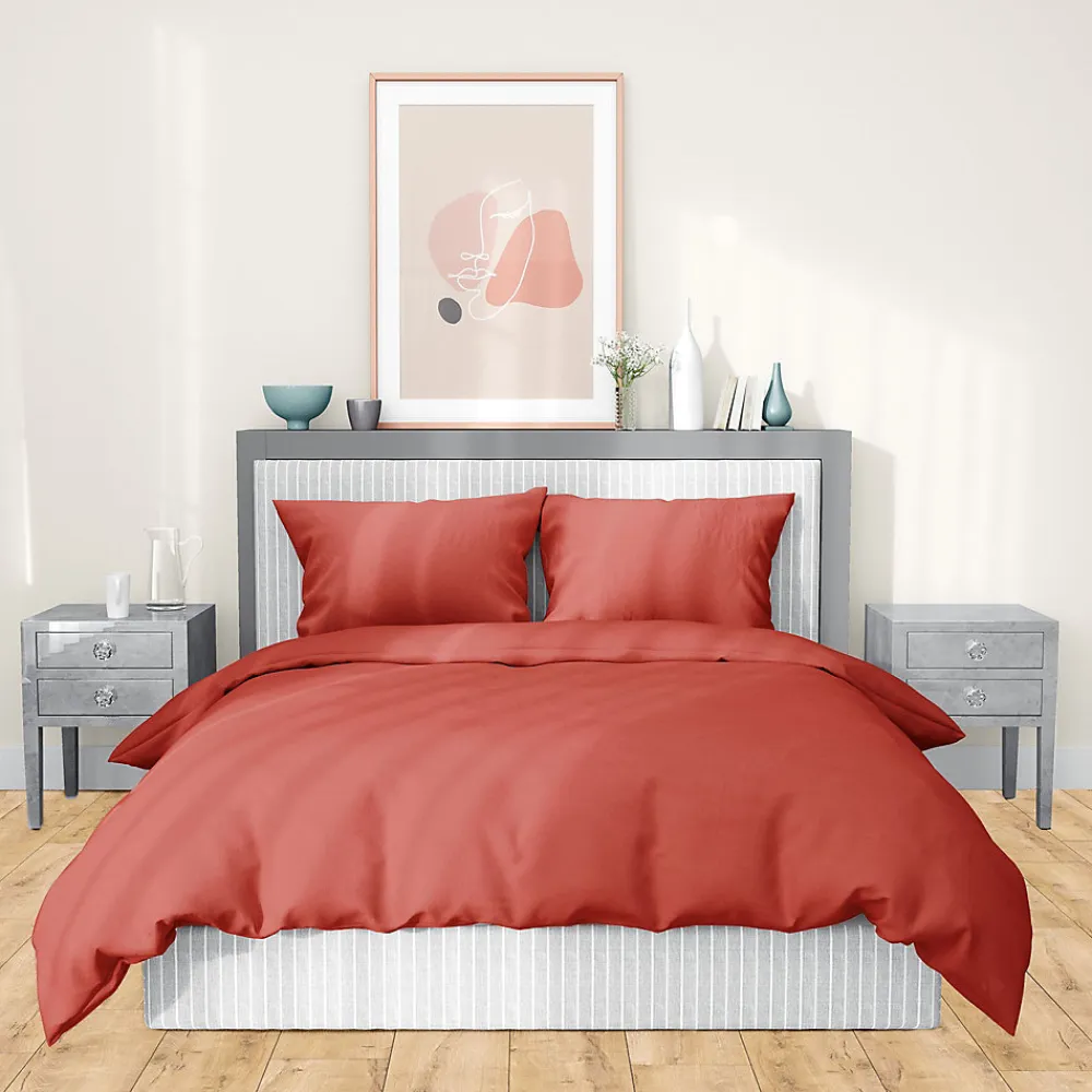 Parure de lit 260x240 cm satin de coton SAPRI rouge sienne 3 pièces>Linnea Hot