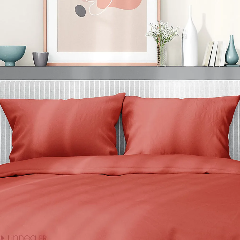 Parure de lit 260x240 cm satin de coton SAPRI rouge sienne 3 pièces>Linnea Hot