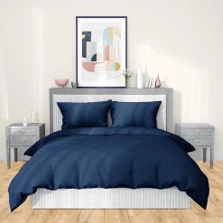 Parure de lit 240x220 cm satin de coton SAPRI bleu indigo 3 pièces>Linnea Online