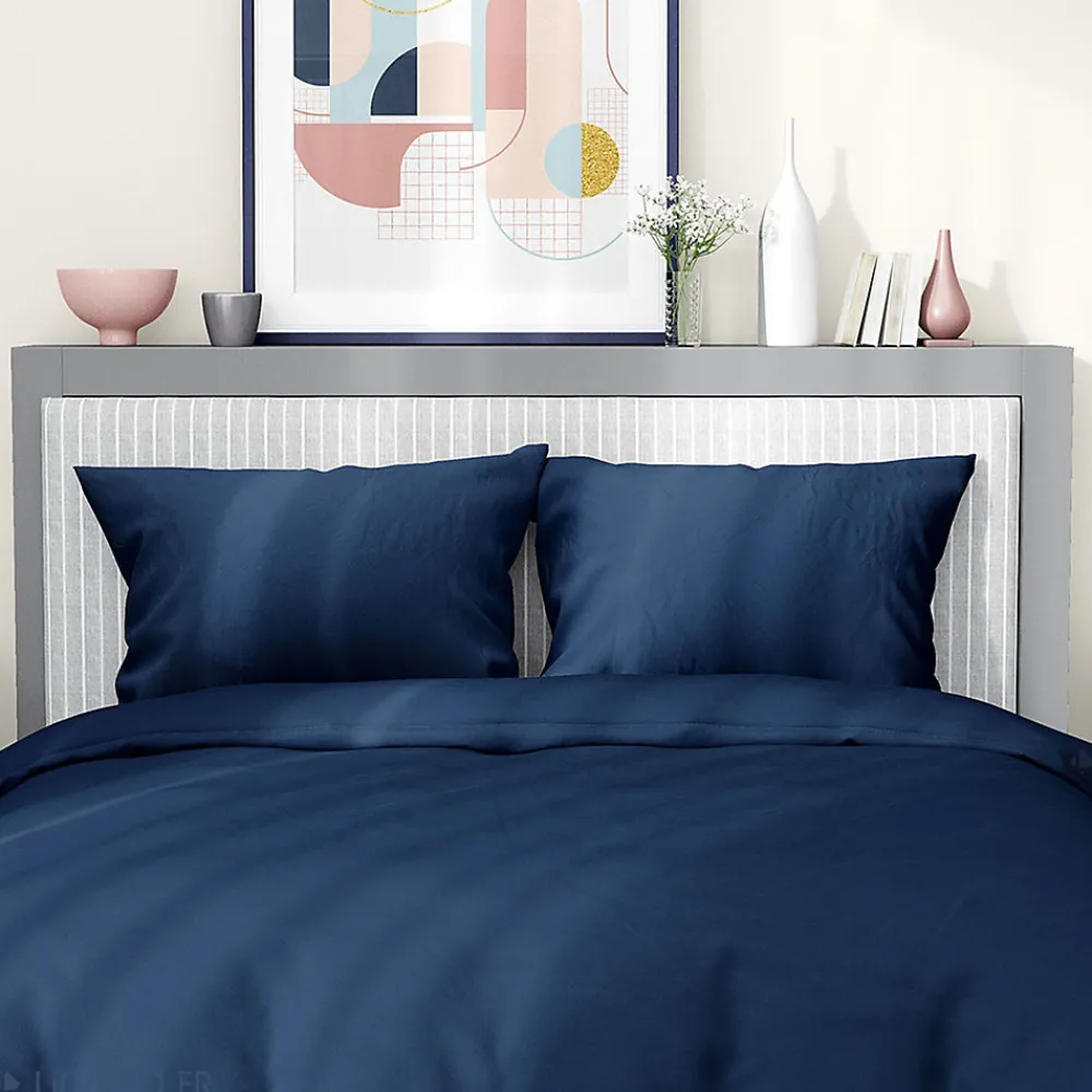 Parure de lit 240x220 cm satin de coton SAPRI bleu indigo 3 pièces>Linnea Online