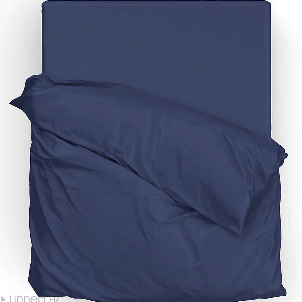 Parure de lit 240x220 cm satin de coton SAPRI bleu indigo 3 pièces>Linnea Online