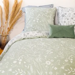 Parure de lit 240x220 cm Satin de coton SUSIE Vert 3 pièces><noscript><img width=