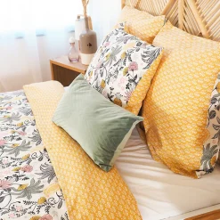 Parure de lit 240x220 cm Satin de coton WAYAN Vert 3 pièces><noscript><img width=