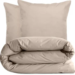 Parure de lit 280x240 cm set 65x65 cm percale MANOIR beige Lin>Linnea Outlet