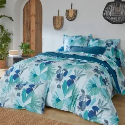 Linnea Parure de lit 140x200 cm taie 65x65 cm percale de coton MOOREA PACIFIC bleu/vert 2 pièces* Parure De Lit