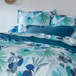 Linnea Parure de lit 140x200 cm taie 65x65 cm percale de coton MOOREA PACIFIC bleu/vert 2 pièces* Parure De Lit