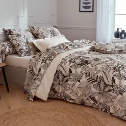 Parure de lit 140x200 cm taie 65x65 cm percale de coton ALBA beige/noir 2 pièces>Linnea Outlet