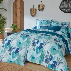 Linnea Parure de lit 260x240 cm taies 50x70 cm percale de coton MOOREA PACIFIC bleu/vert 3 pièces* Parure De Lit