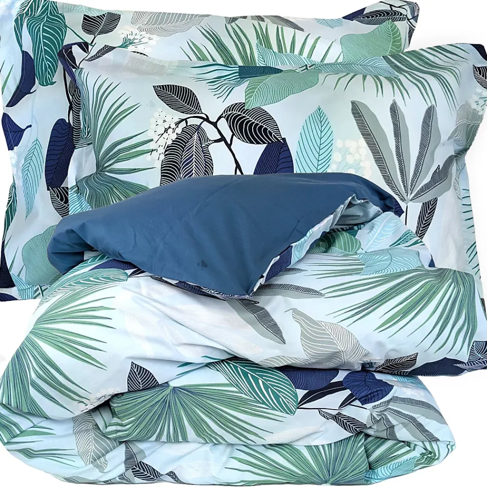 Linnea Parure de lit 260x240 cm taies 50x70 cm percale de coton MOOREA PACIFIC bleu/vert 3 pièces* Parure De Lit