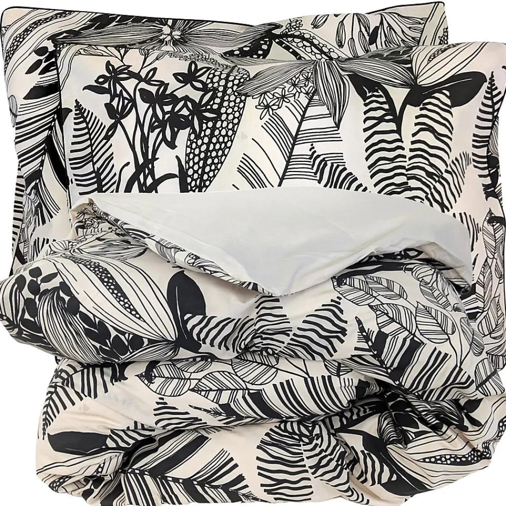 Parure de lit 260x240 cm taies 50x70 cm percale de coton ALBA beige/noir 3 pièces>Linnea Discount