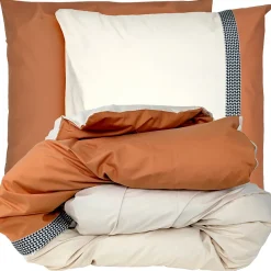 Parure de lit 140x200 cm 65x65 cm percale MACASSAR Cognac 2 pièces>Linnea Discount