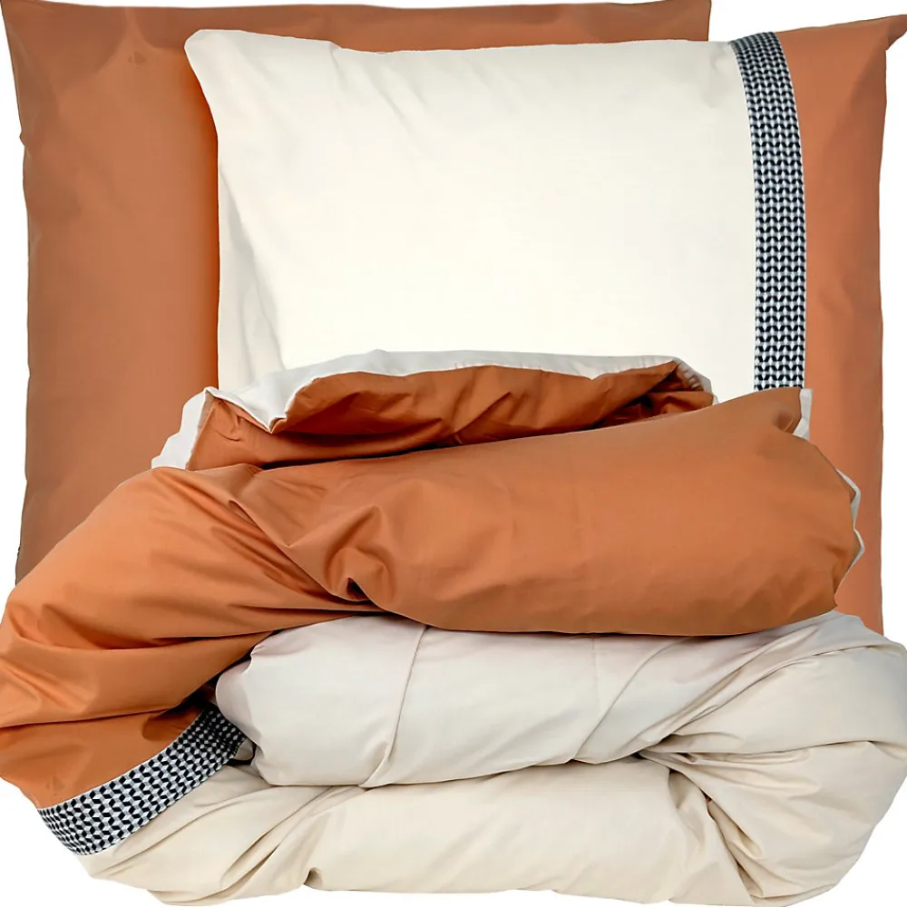Parure de lit 140x200 cm 65x65 cm percale MACASSAR Cognac 2 pièces>Linnea Discount
