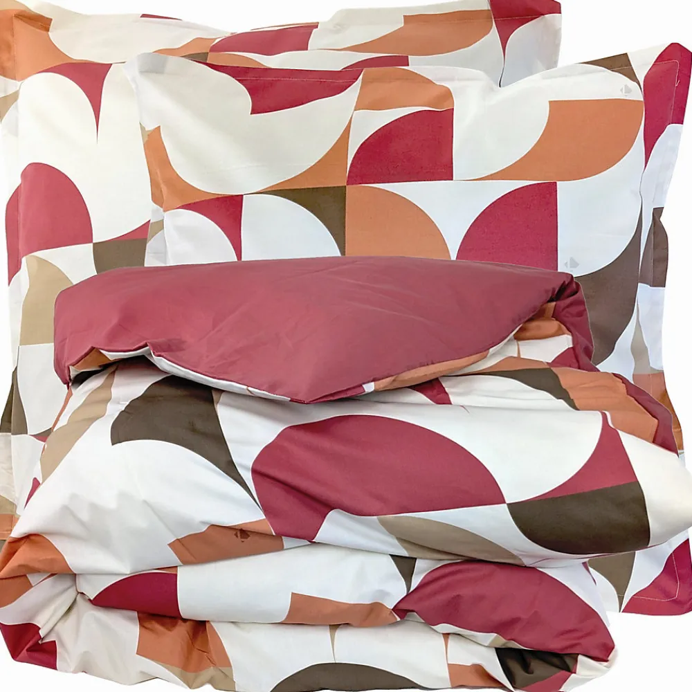Parure de lit 140x200 cm 65x65 cm percale MODULO acajou 2 pièces>Linnea Discount