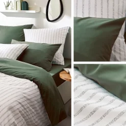Linnea Parure de lit 240x220 cm 50x70 cm percale GABY vert Kaki 3 pièces* Parure De Lit