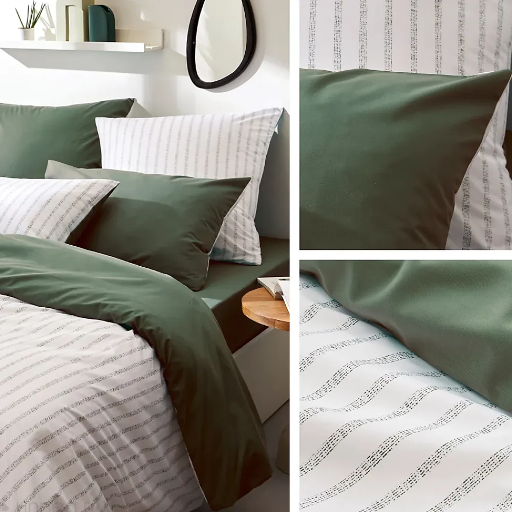 Linnea Parure de lit 240x220 cm 50x70 cm percale GABY vert Kaki 3 pièces* Parure De Lit
