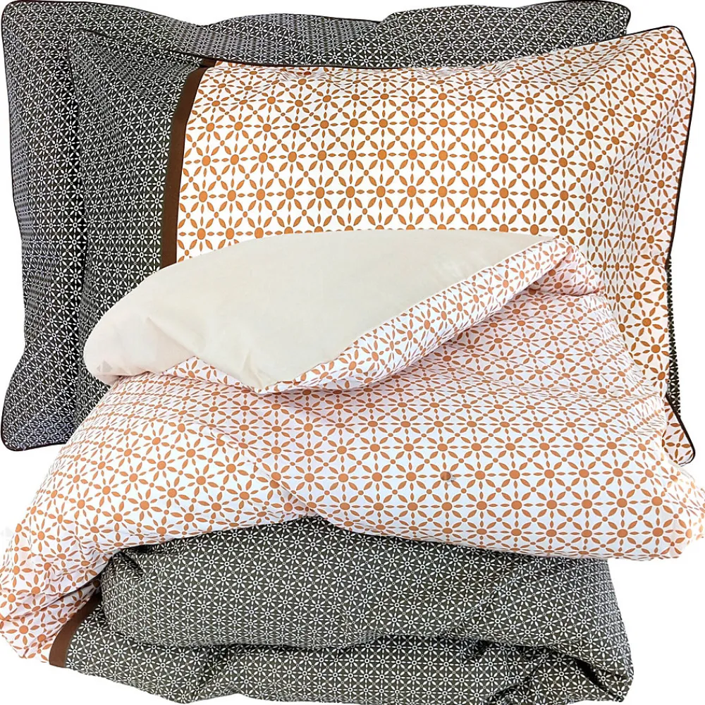 Parure de lit 200x200 cm 50x70 cm percale GABIN marron Epice 3 pièces>Linnea Outlet