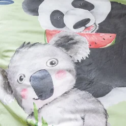 Linnea Parure de lit 200x200 cm 65x65 cm percale de coton PANDA vert 3 pièces* Parure De Lit