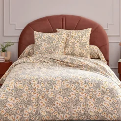 Linnea Parure de lit 200x200 cm 65x65 flanelle LILY gris orange 3 pièces* Parure De Lit