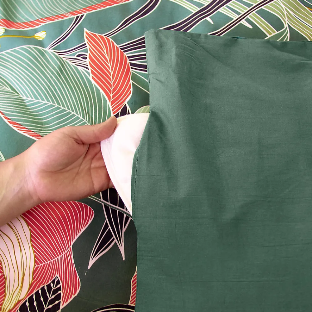 Parure de lit 240x220cm en coton GIGAJUNG vert motif tropical 3 pièces>Linnea Clearance