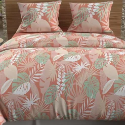 Parure housse de couette en coton 57 fils 240x220 cm TANZANIE corail, par>Soleil D'Ocre Discount