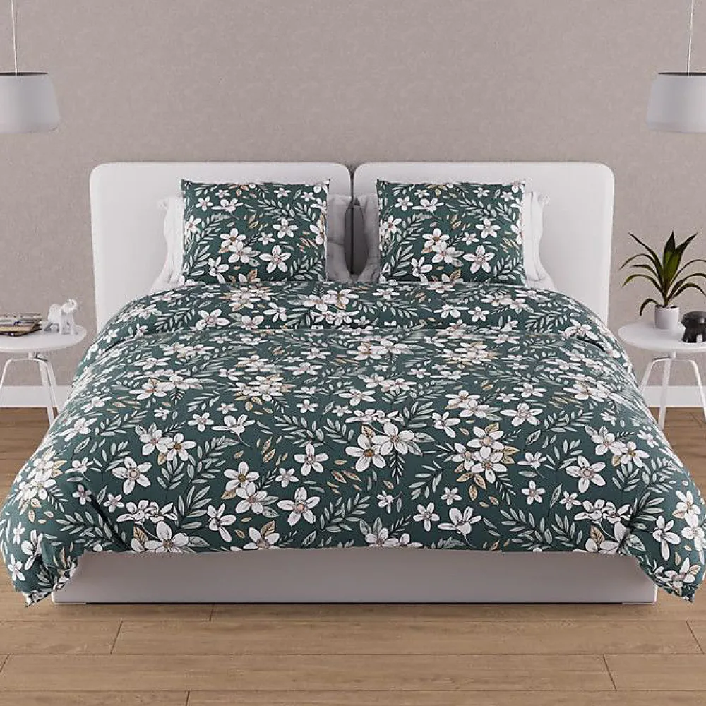 Soleil D'Ocre Parure housse de couette en coton 57 fils 240x220 cm MANON vert, par* Parure De Lit
