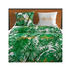 Soleil D'Ocre Parure housse de couette en coton 57 Fils/cm2 260x240 cm NOUMEA Vert et Blanc par* Parure De Lit