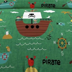 Parure housse de couette 140x200 cm PIRATES vert, 100% coton 57 fils/cm2, par><noscript><img width=