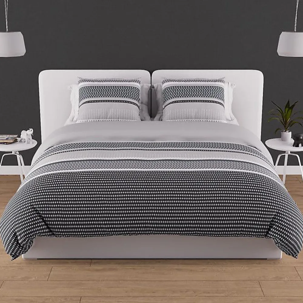 Parure housse de couette en coton 57 fils 240x220 cm THALES gris, par>Soleil D'Ocre Outlet