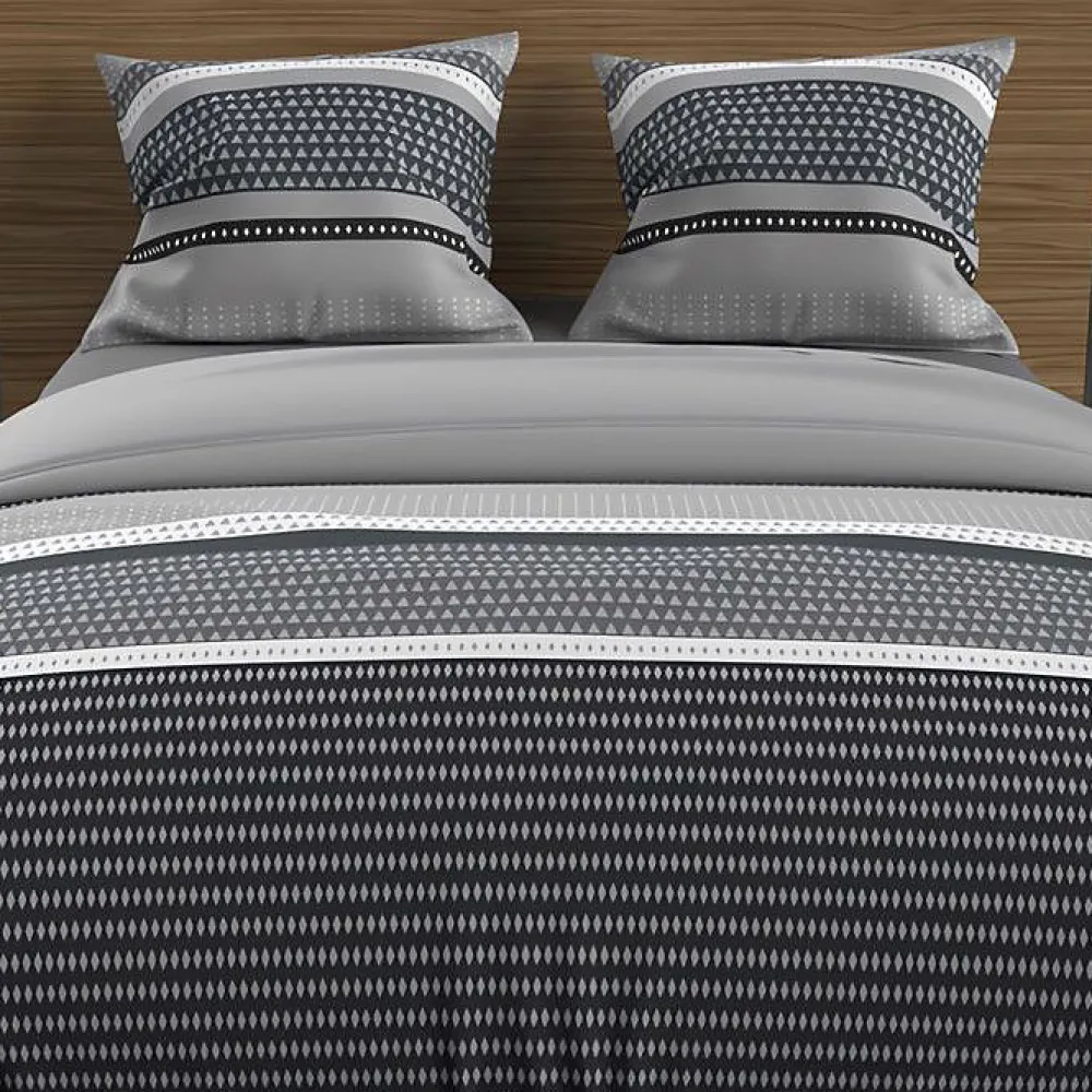 Parure housse de couette en coton 57 fils 240x220 cm THALES gris, par>Soleil D'Ocre Outlet