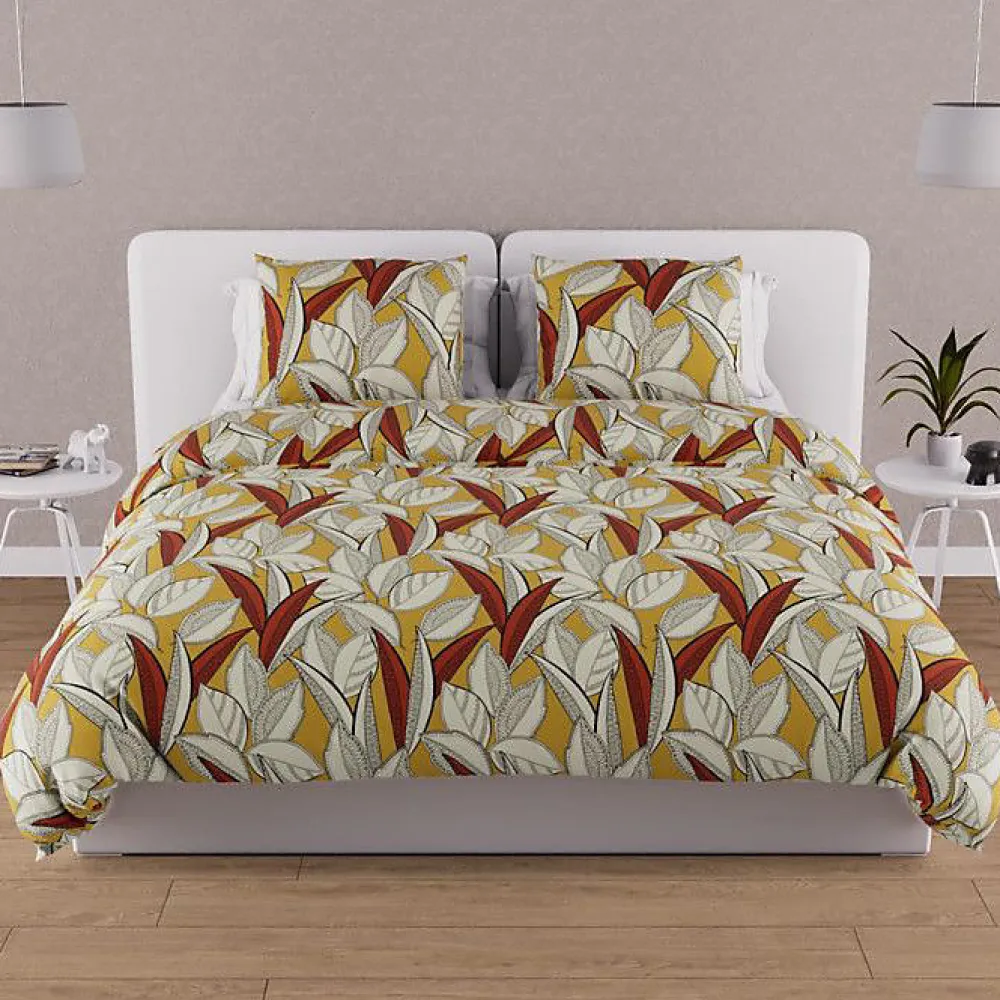 Parure housse de couette en coton 57 fils 260x240 cm TOGO moutarde, par>Soleil D'Ocre Hot