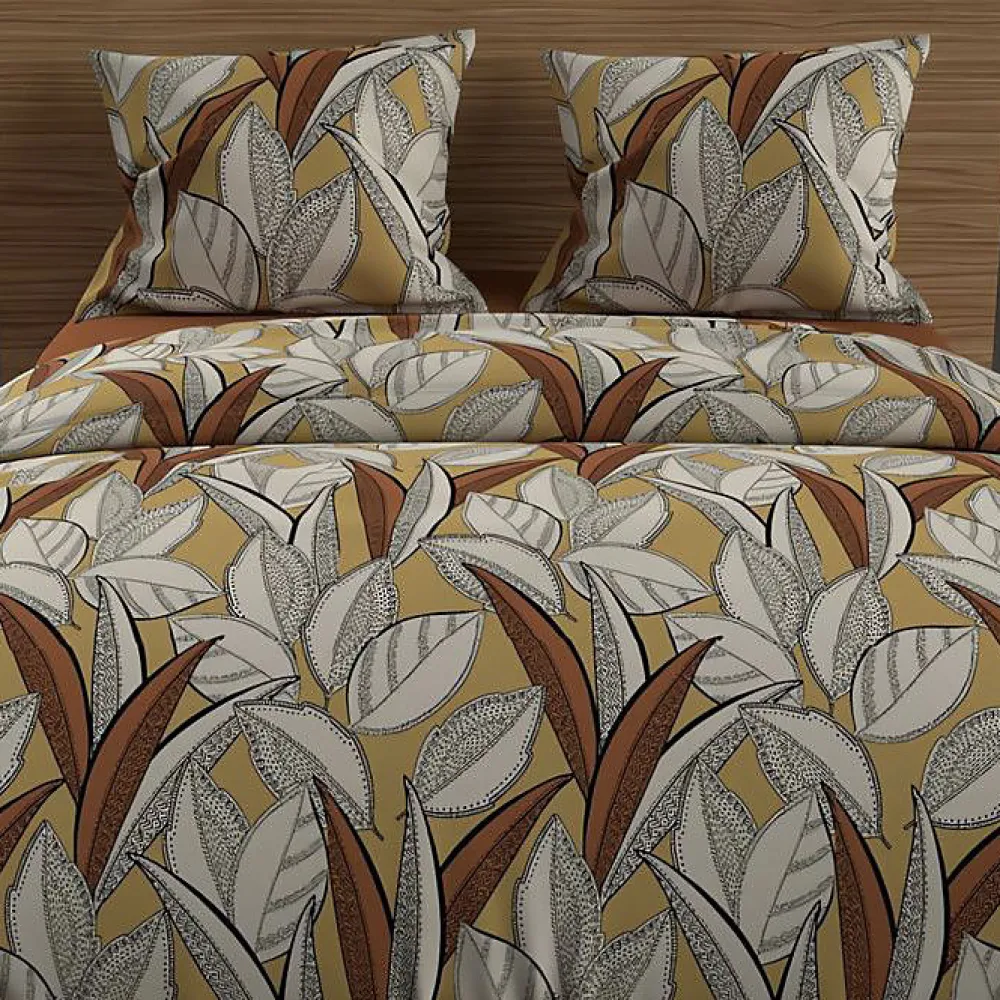 Parure housse de couette en coton 57 fils 260x240 cm TOGO moutarde, par>Soleil D'Ocre Hot