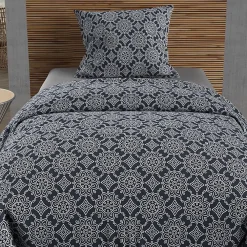 Soleil D'Ocre Parure housse de couette coton 57 fils 140x200 cm ESMERALDA marine, par* Parure De Lit