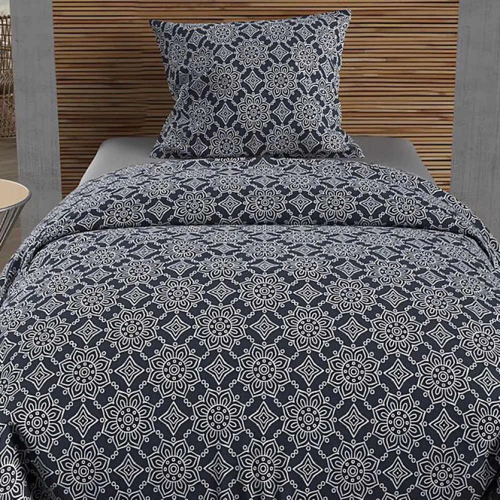 Soleil D'Ocre Parure housse de couette coton 57 fils 140x200 cm ESMERALDA marine, par* Parure De Lit