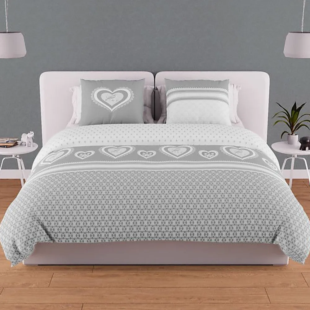 Soleil D'Ocre Parure housse de couette en coton 57 fils 240x220 cm PASSION gris, par* Parure De Lit